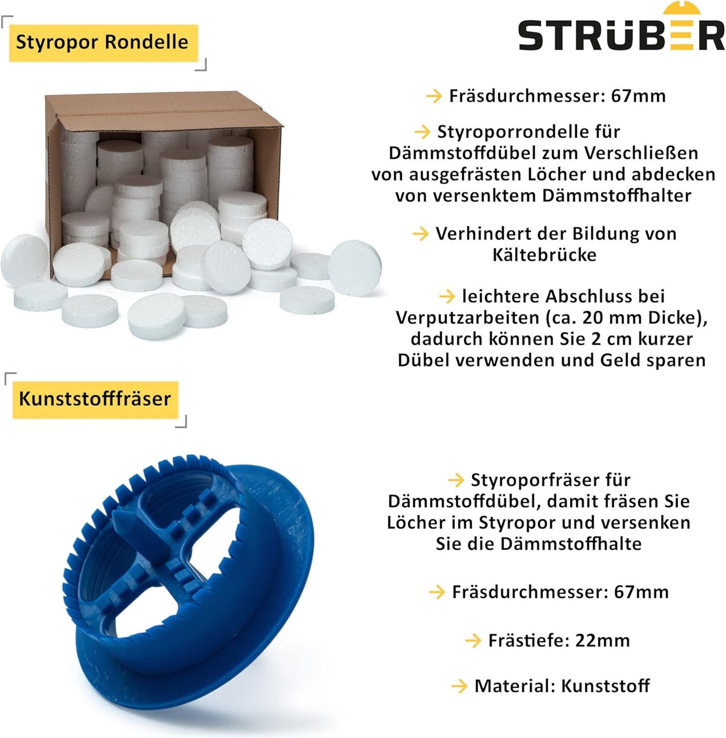 WDVS Fassadendämm-Set 1000 Rondelle + Fräser, 1000 Stk. Rondelle + 1 Stk. Fräser Weiss