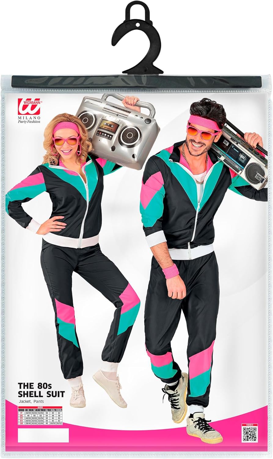 80er Jahre Trainingsanzug Kostüm, Schwarz S