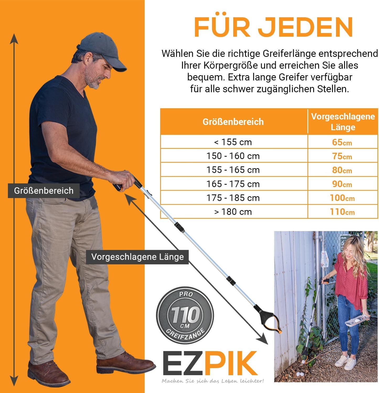 2-teiliges Greifer-Set für Senioren mit Magnet-Greifarm, 2x110 cm