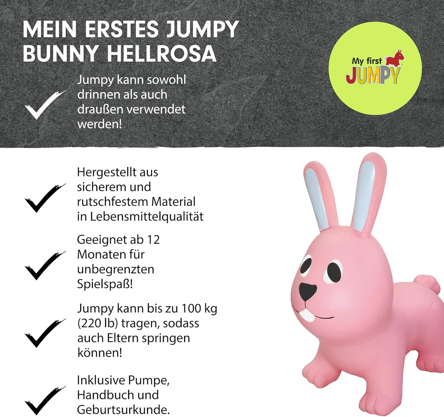 Aufblasbares Hüpftier Hase, Hellrosa