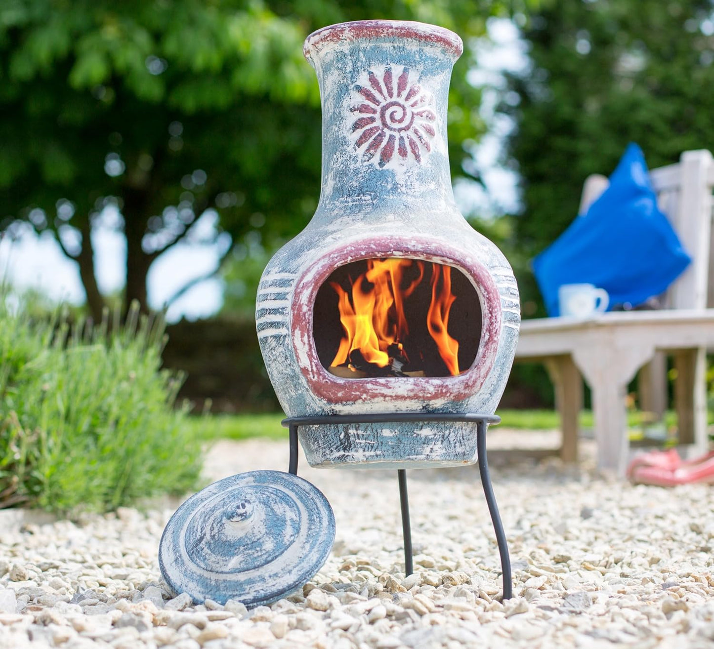 Traditioneller Swirl Clay Chimenea mit Regenabdeckung, Swirl