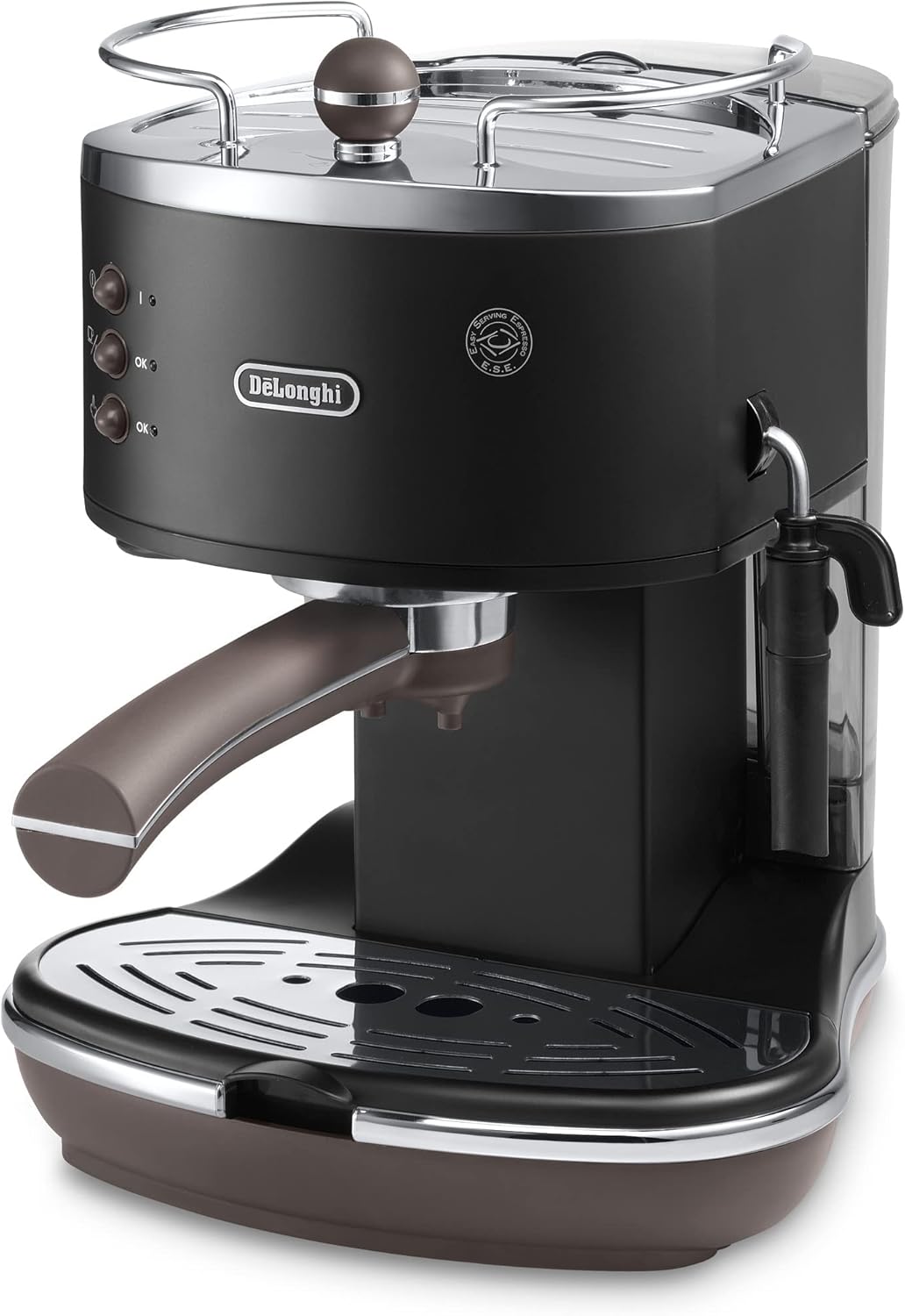 Icona Vintage ECOV311BK Espressomaschine mit Milchaufschäumer, Schwarz