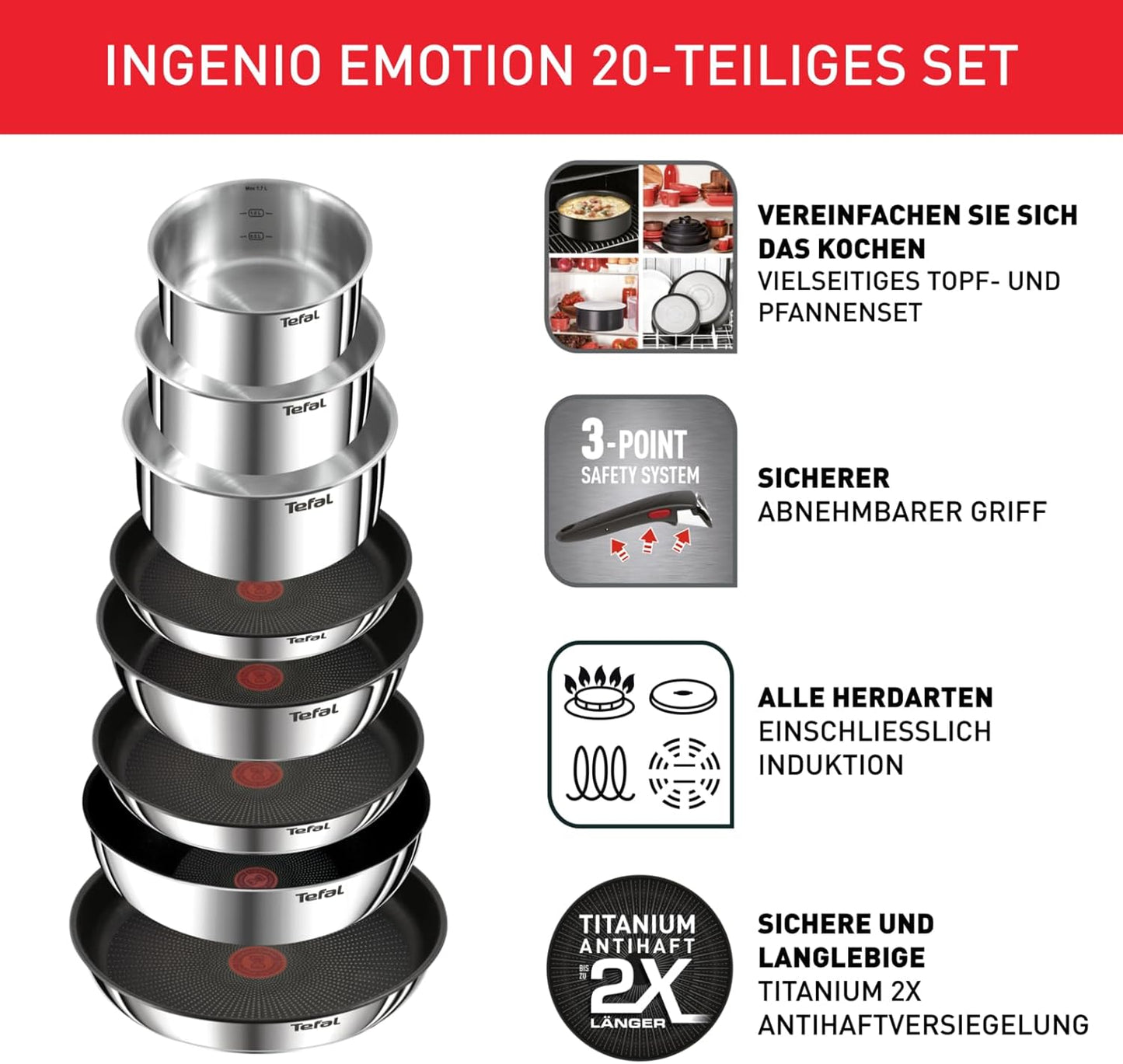 Ingenio Emotion Topf- und Pfannenset, 20-tlg. Set