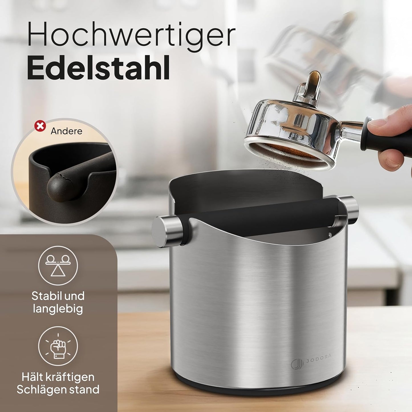 Abklopfbehälter für Siebträger, Silber