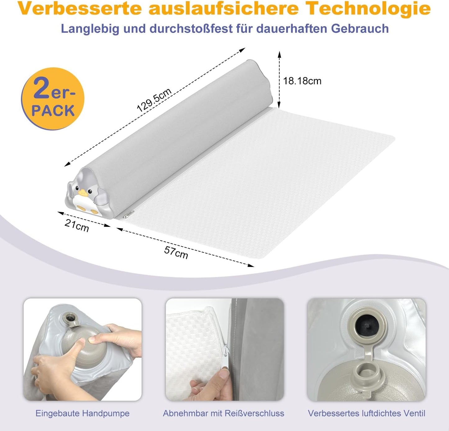 Aufblasbarer Rausfallschutz für Kinderbett (2er Set), 130cm -2er Set