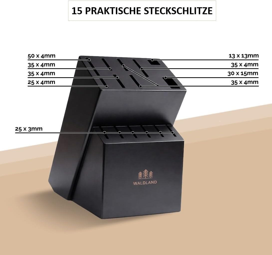 Premium Messerblock mit 15 Schlitzen, Akazienholz Schwarz