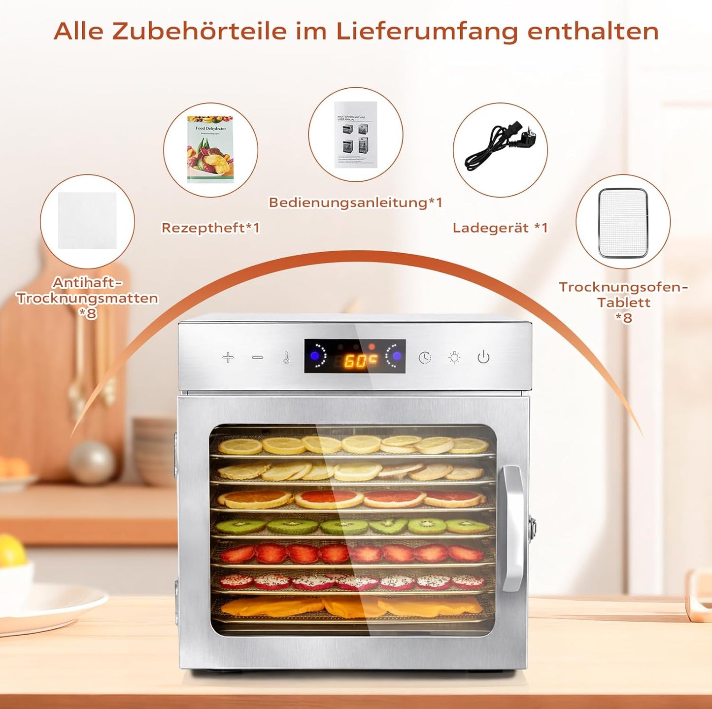 Dörrautomat mit 8 Einschüben und Rezeptbuch