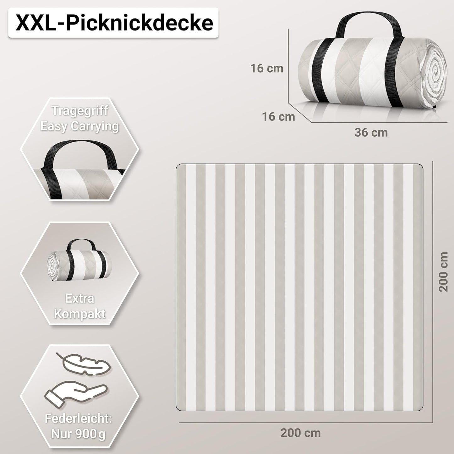 Picknickdecke, 200 x 200 cm, Beige - Ivory