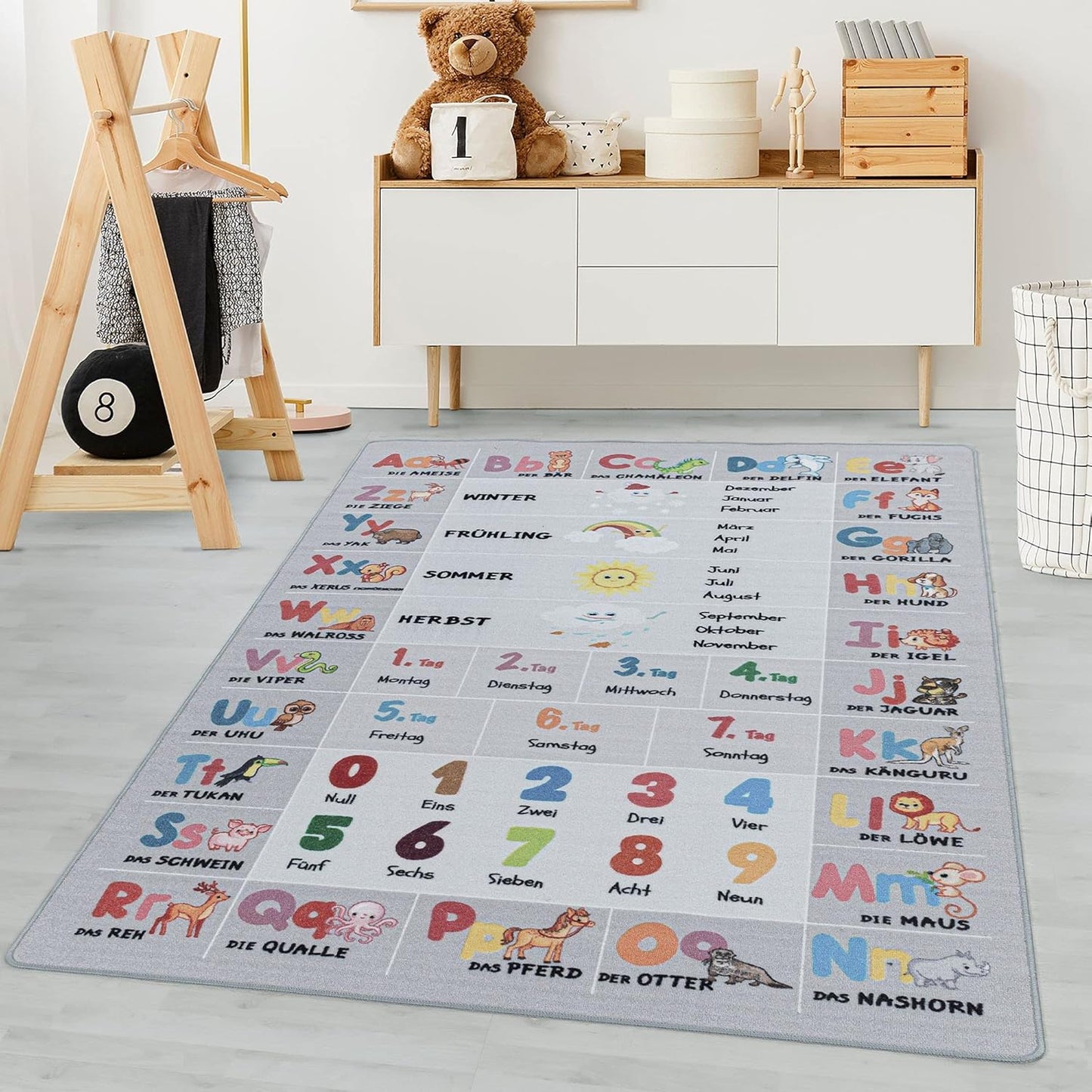 Kinderteppich mit Alphabet- und Tierdesign, 80 x 120 cm (Rechteckig) Grau-4