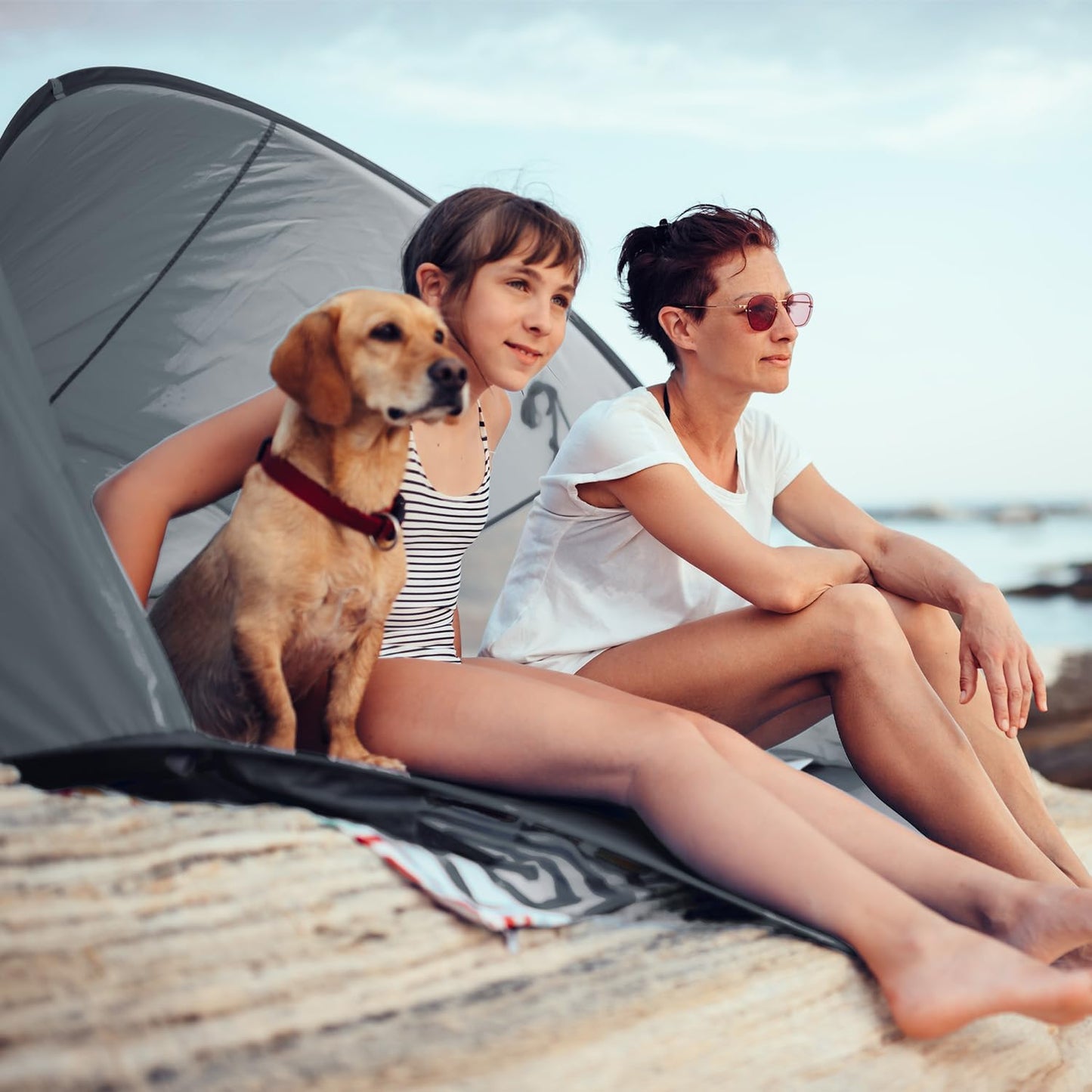Pop-Up Strandmuschel mit UV-Schutz und Windschutz, Grau