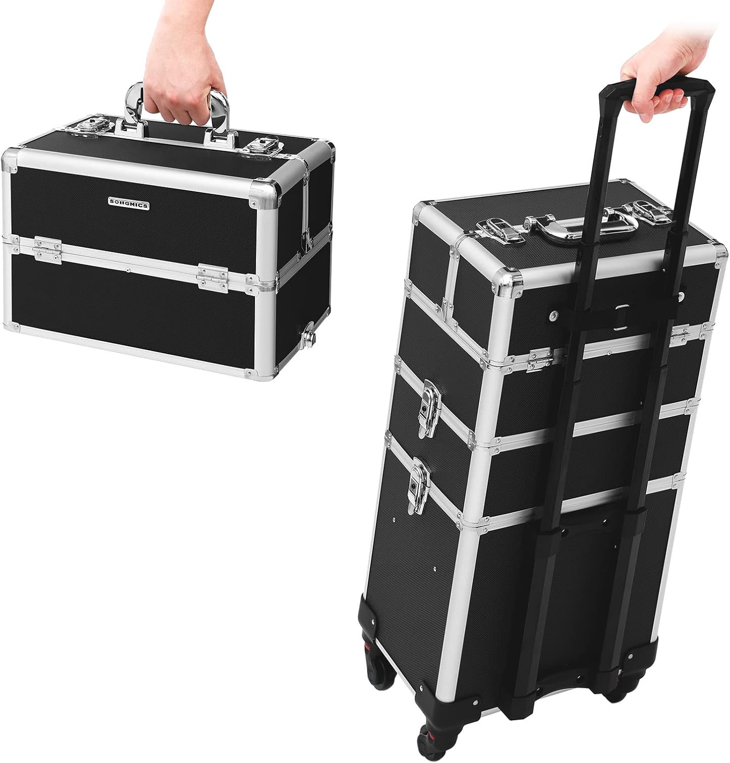 Schminkkoffer mit Trolley, Schwarz 35 x 25 x 69,8 cm