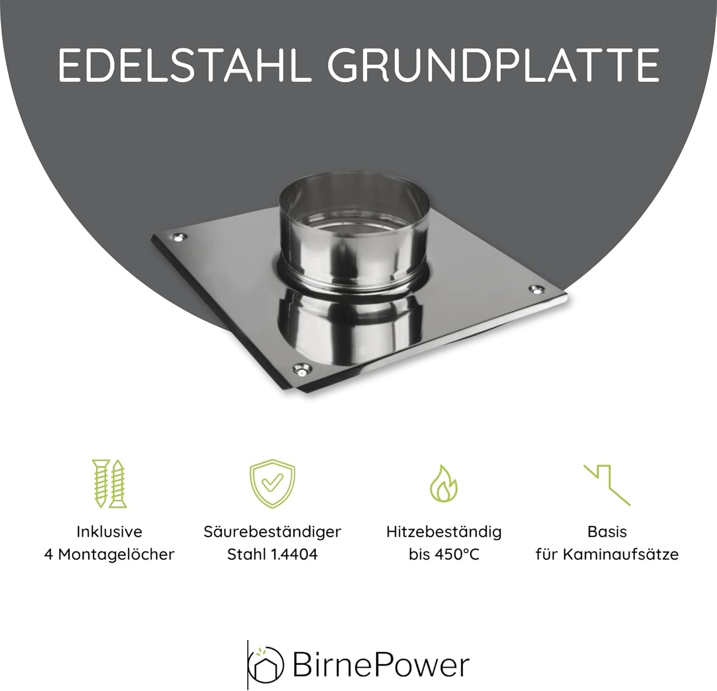 Edelstahl Ofenrohr Grundplatte (100 mm), 100 mm Grundplatte