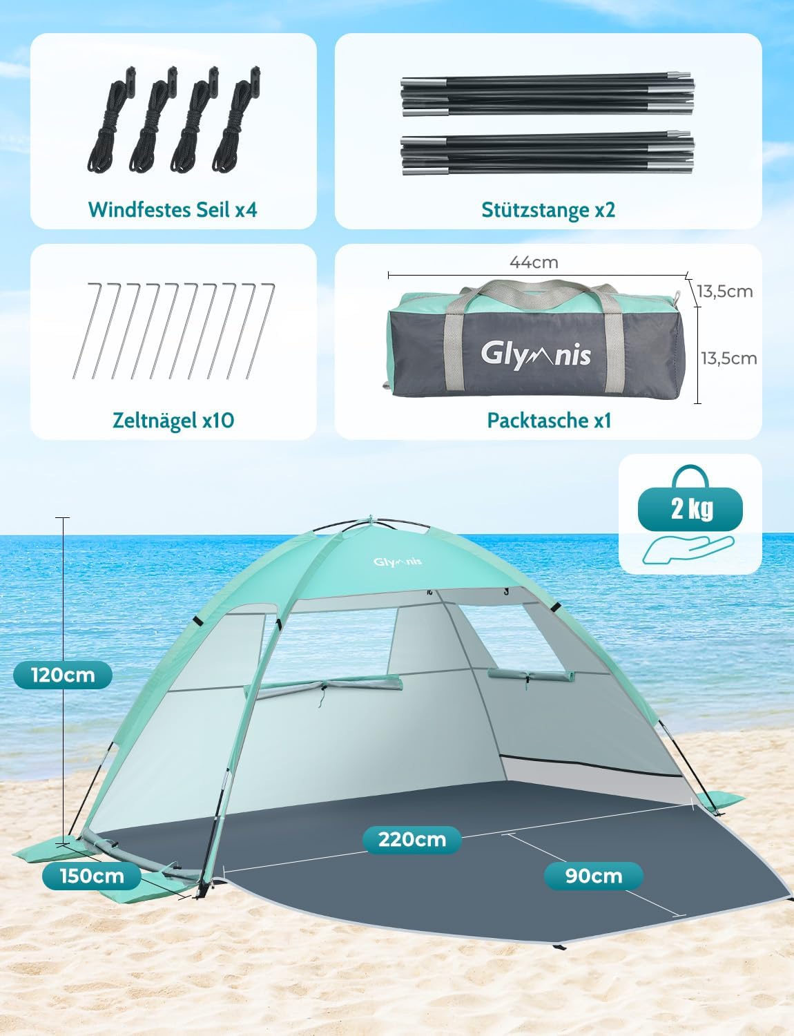 Strandmuschel, Grün L/2-3 Personen