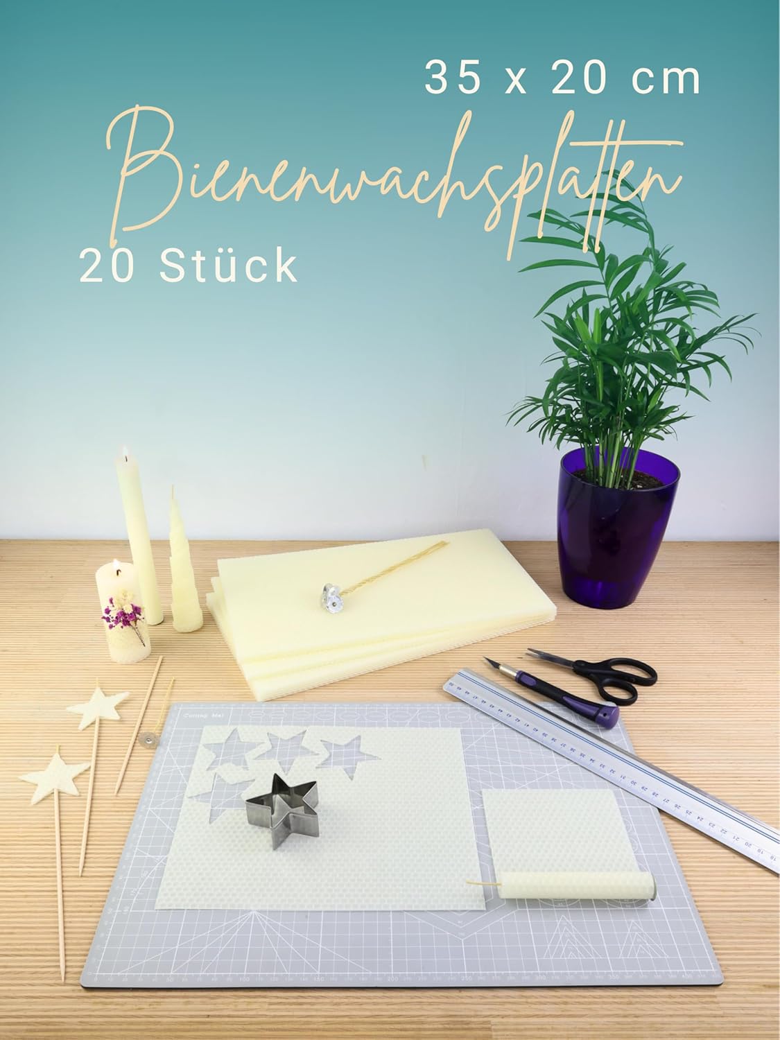 15 Stück Bienenwachsplatten für Kerzen, Weiß