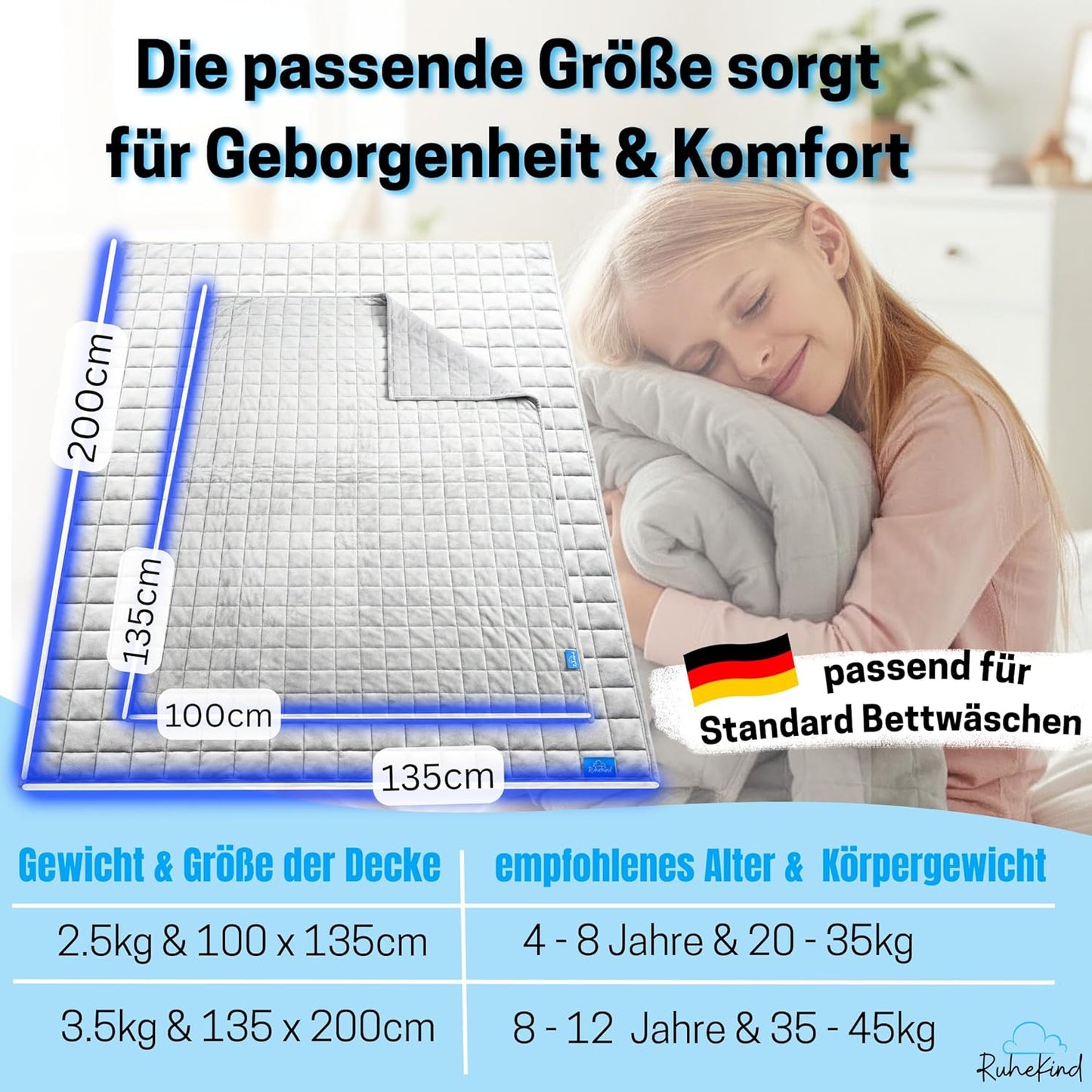 Gewichtsdecke für Kinder, 135 x 200cm, 3.5kg