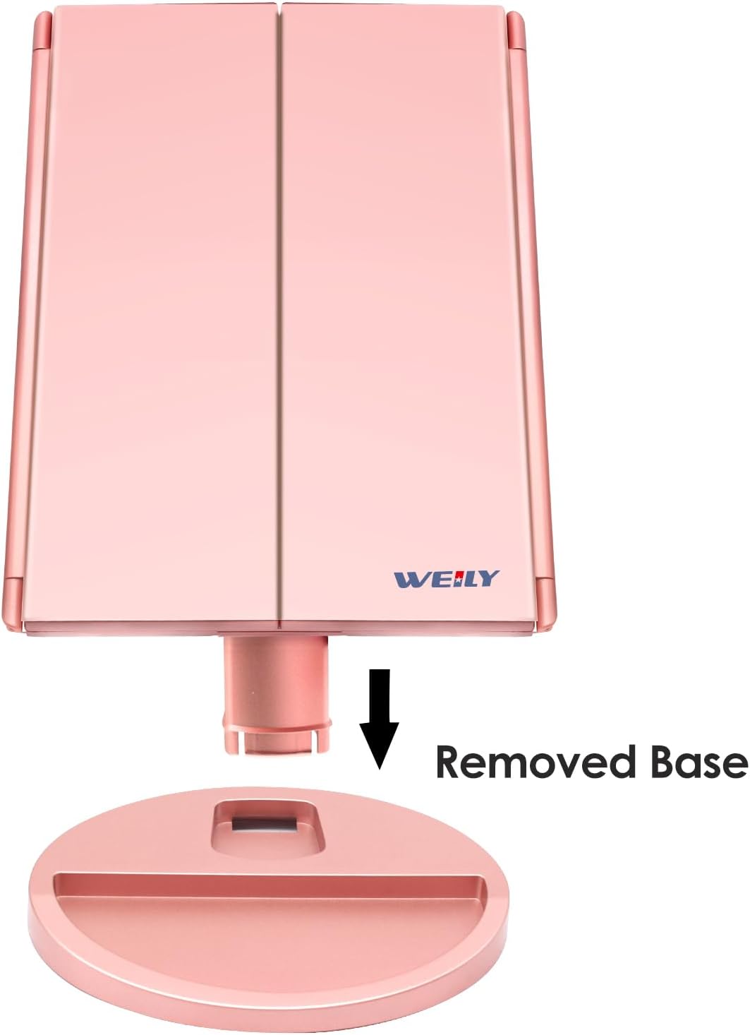 Dreifach gefalteter Kosmetikspiegel mit LED & Vergrösserung, Roségold