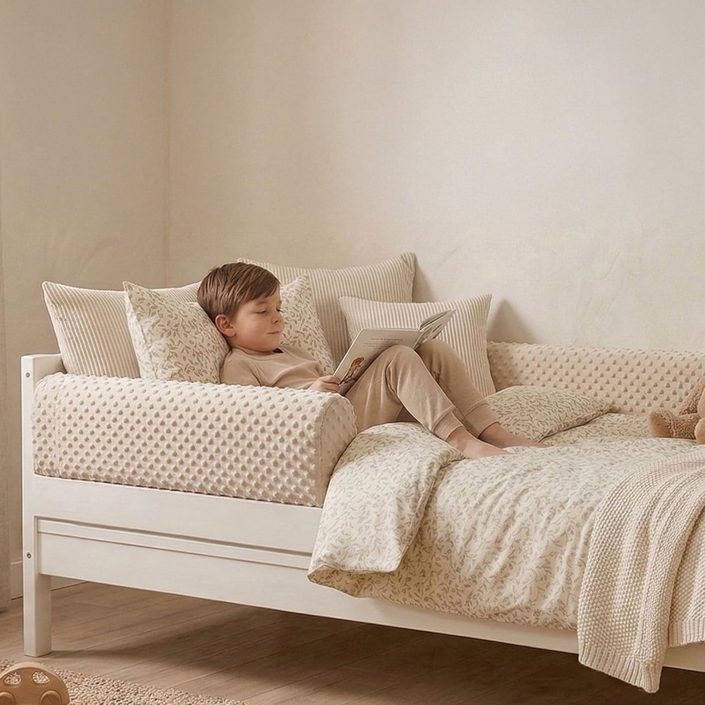 Bettkantenschutz für Kinderbetten (80 cm), Hellbeige 80 cm