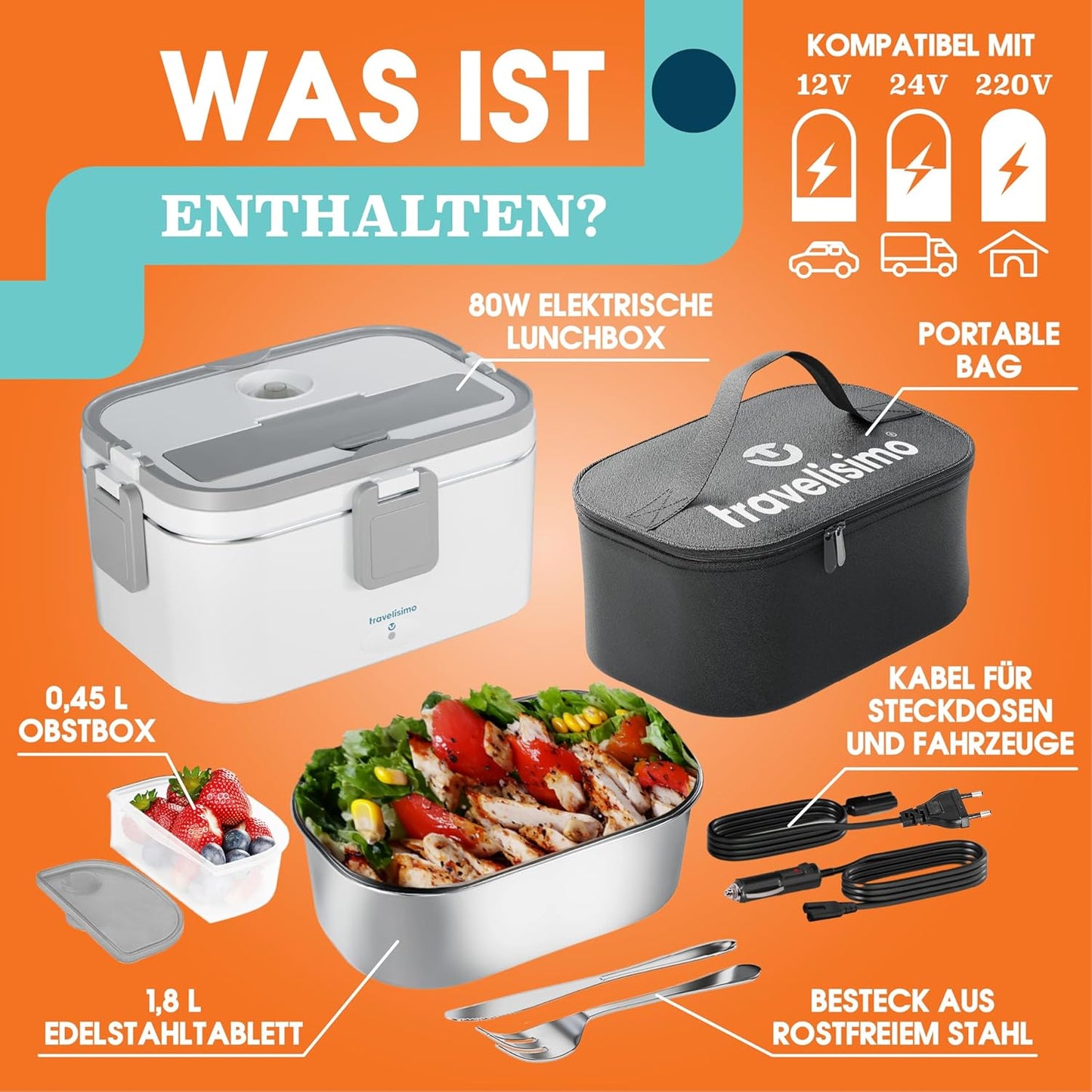 Elektrische Lunchbox, 3-in-1, Grau