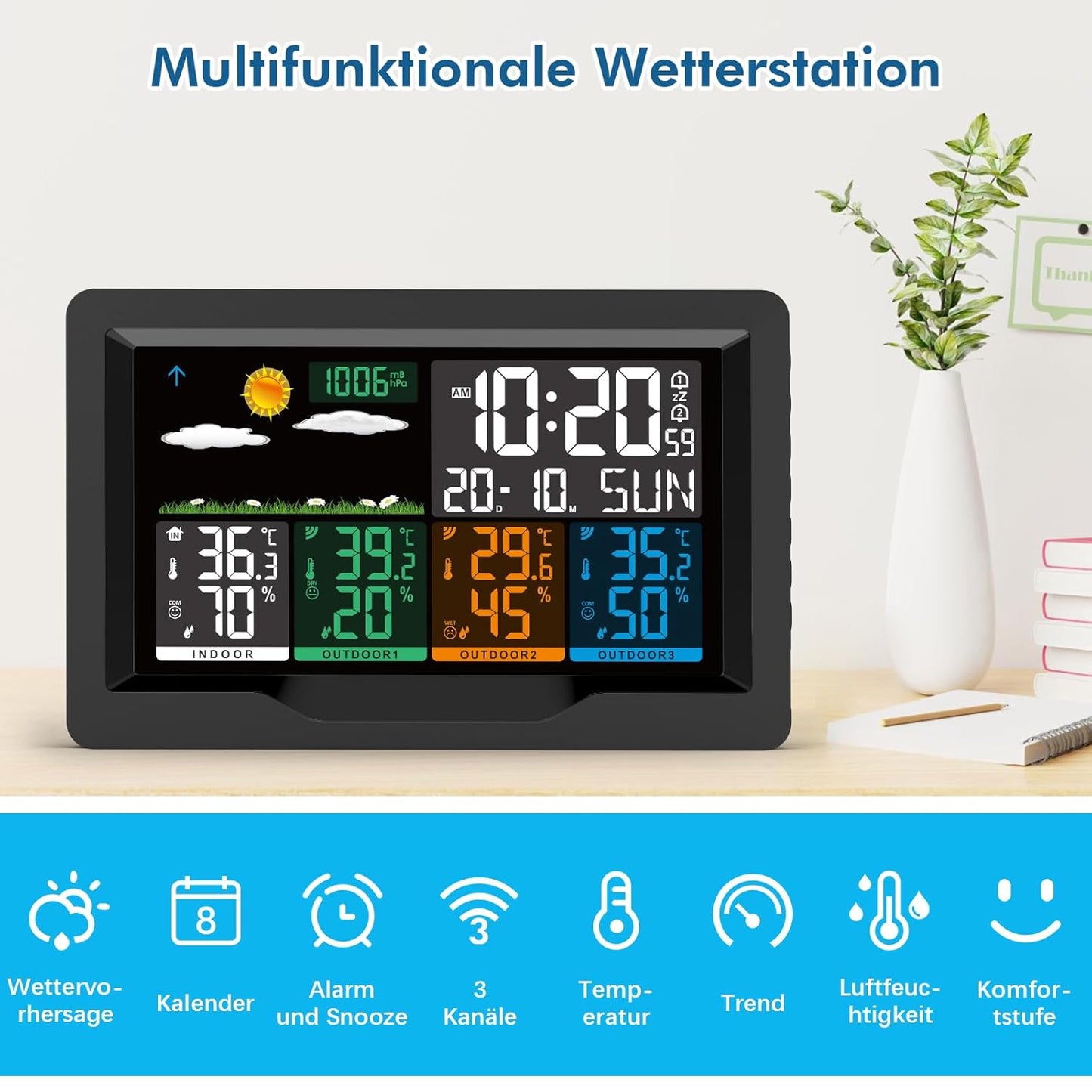Wetterstation mit 3 Aussensensoren