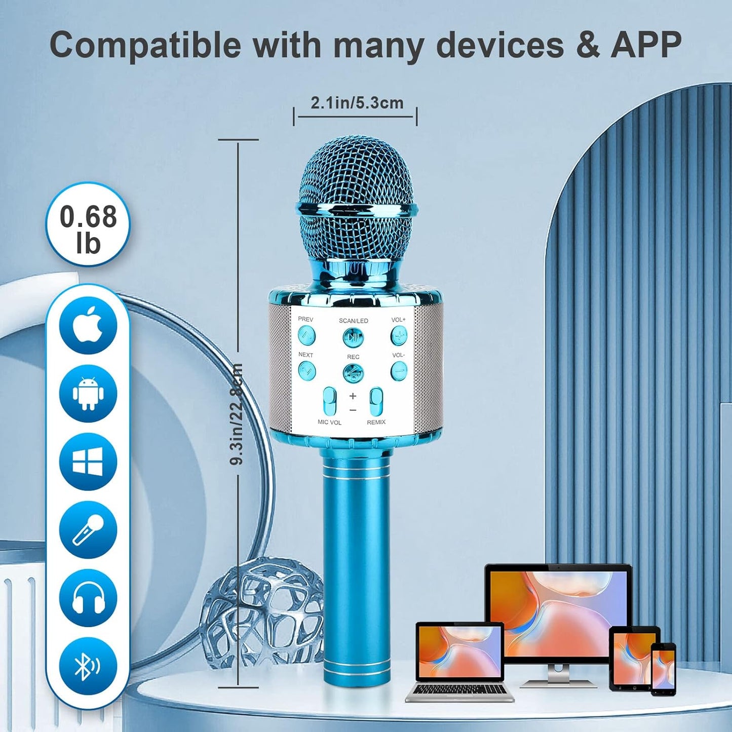 4-in-1 drahtloses Karaoke Mikrofon für Kinder, blue
