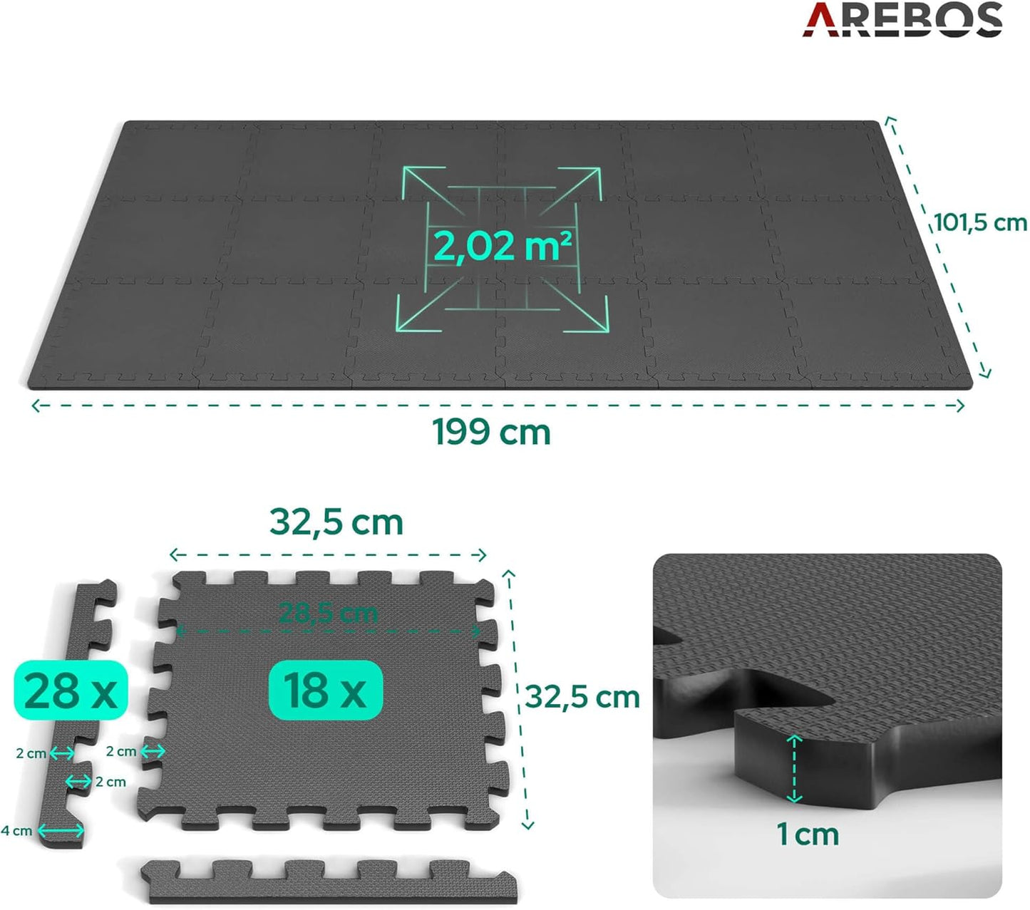 18er-Set Rutschfeste Puzzlematte Bodenschutz