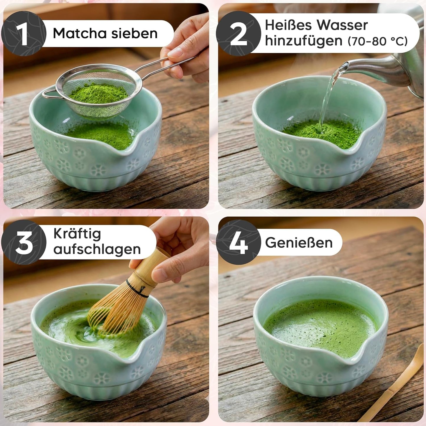 Matcha Teezeremonie-Set mit Keramikschale, Grün