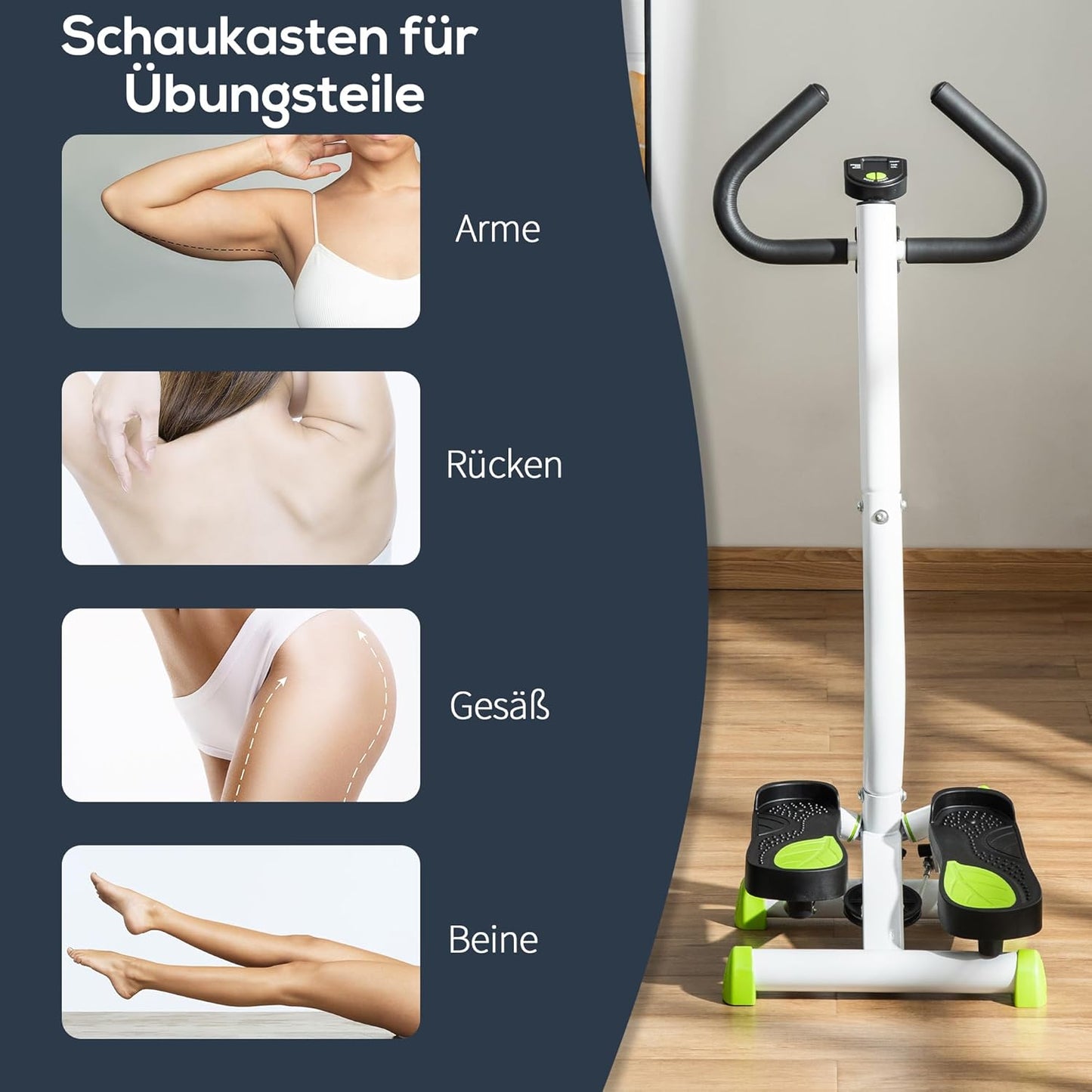 Fitness Swing Stepper mit LCD-Schirm und Handgriff, Grün+Schwarz