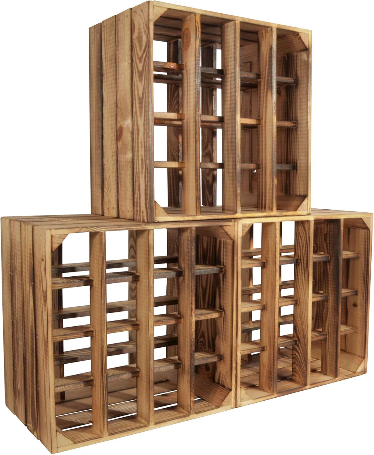 3er-Set Weinregal Wino aus Holzkiste, 3 + Geflammt Regal