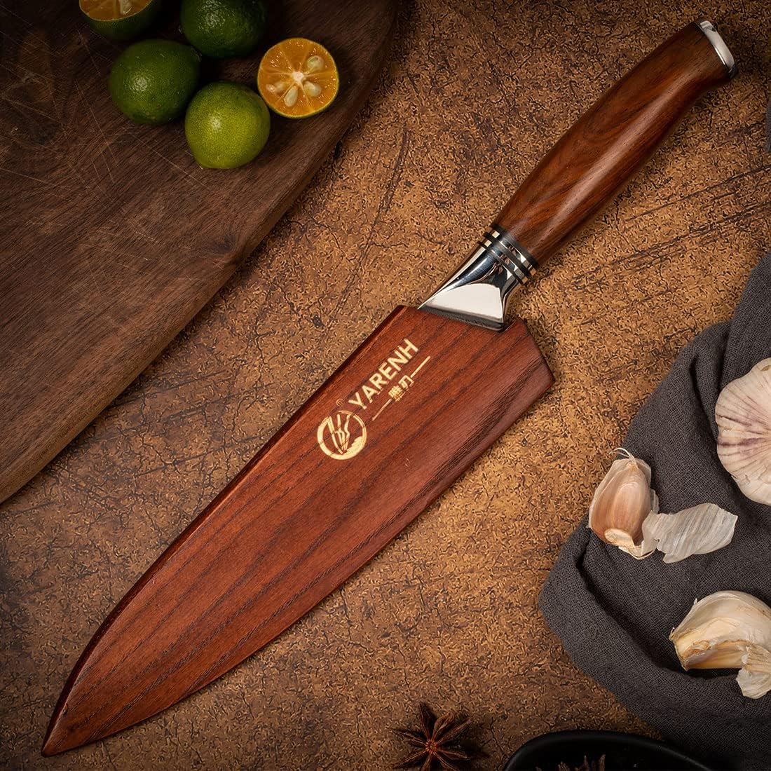 Damastmesser, Chefmesser mit Holzscheide