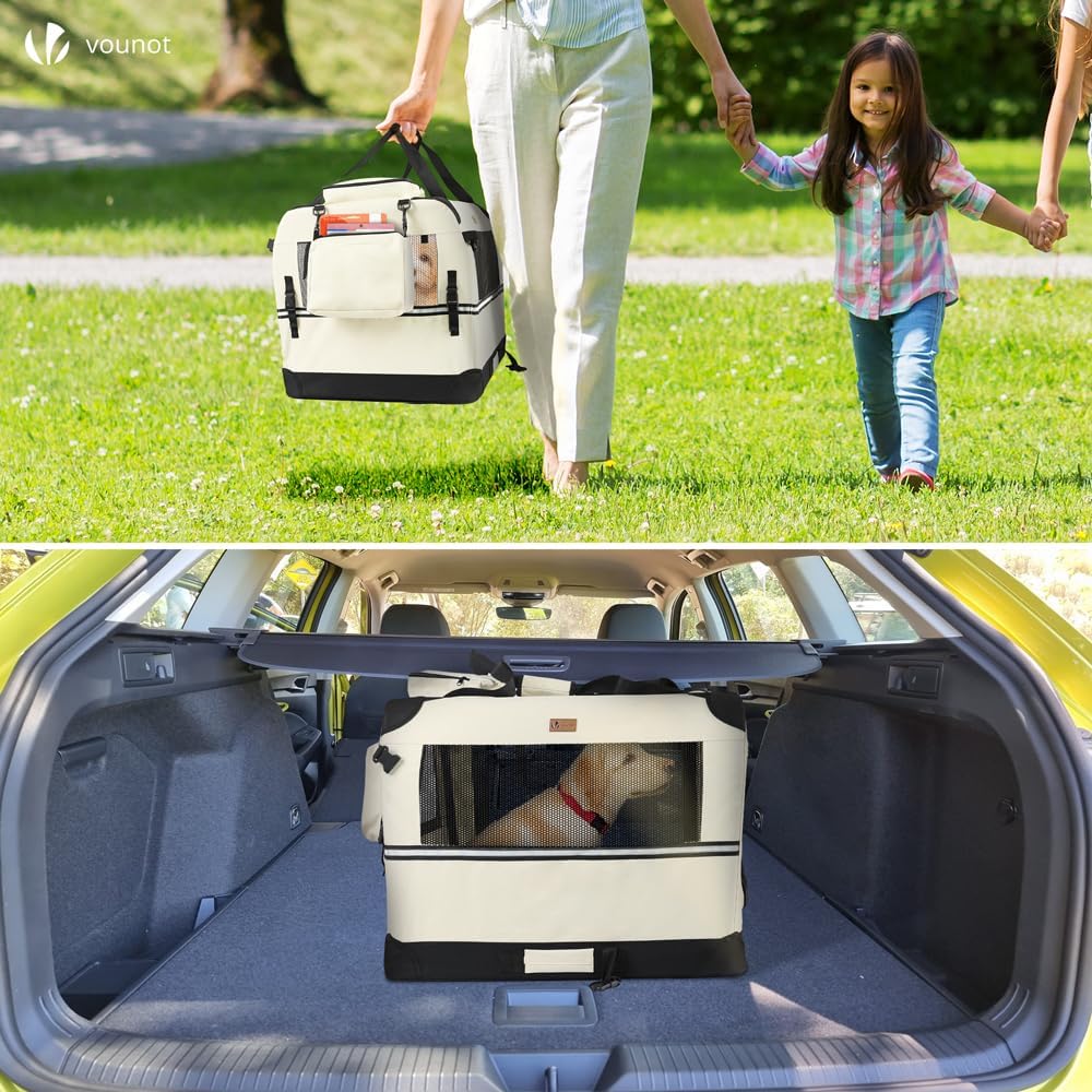 Faltbare Hundetransportbox mit Metallrahmen, L 60 x B 44 x H 44 cm Beige