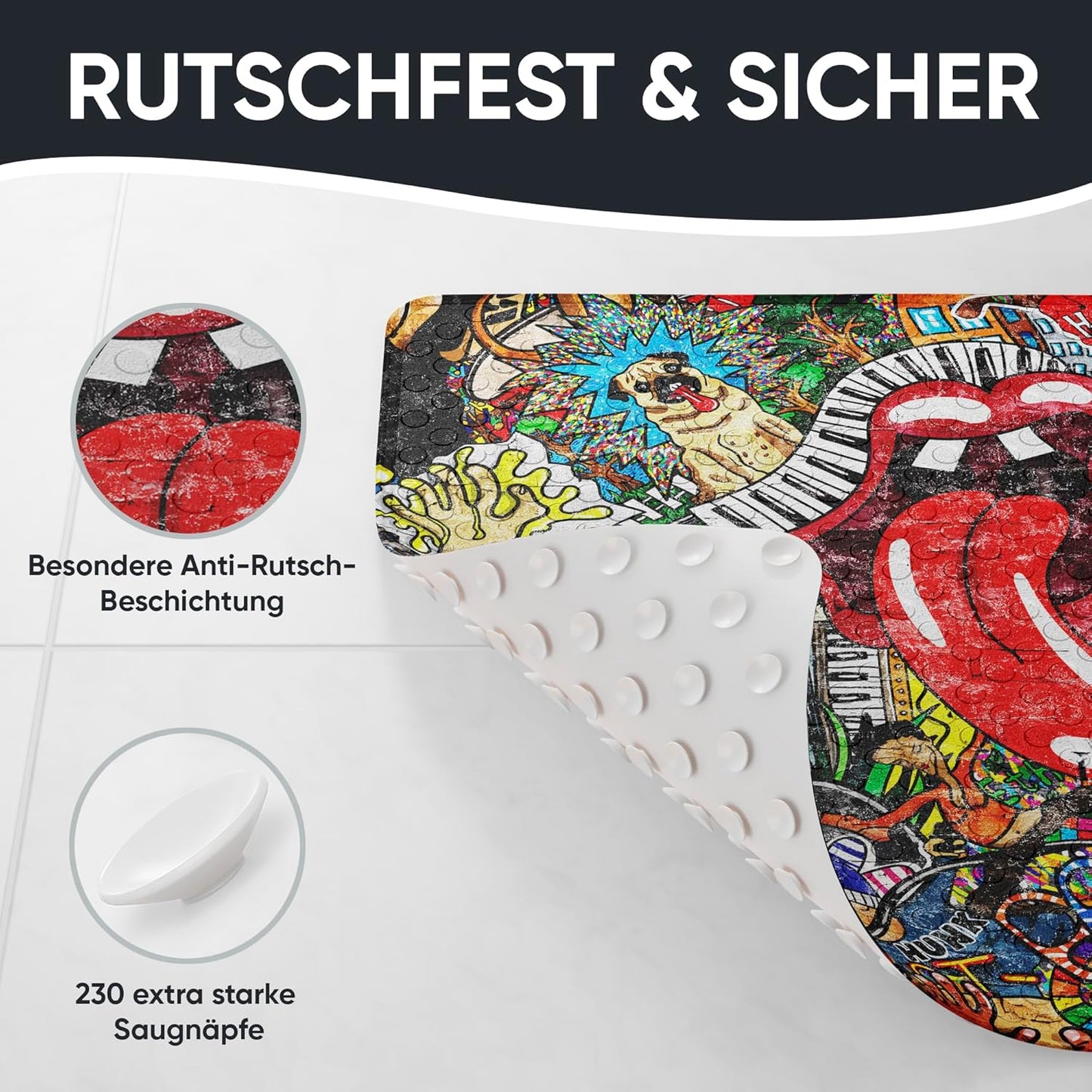 Antirutsch-Badematte, maschinenwaschbar, Graffiti-Motiv, Graffiti