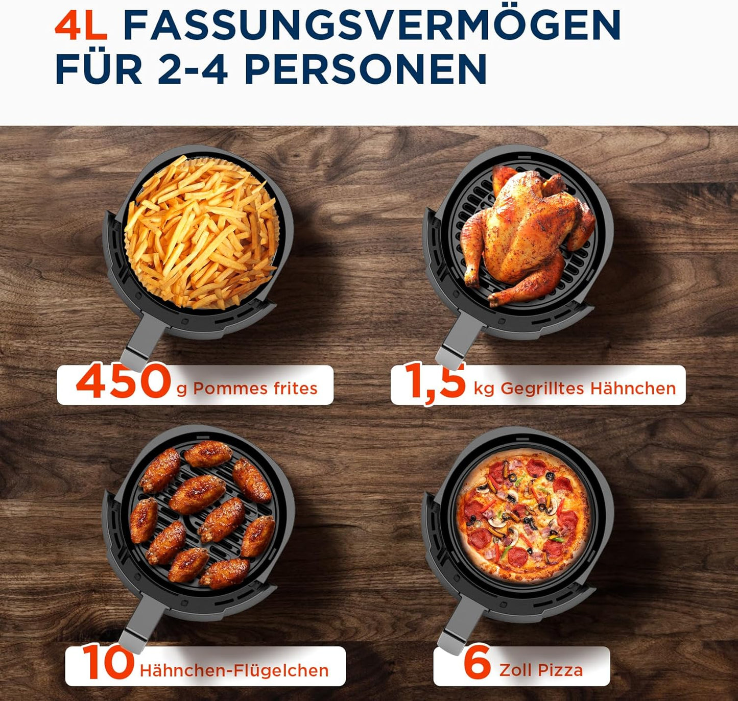 Heissluftfritteuse MAD40F8APK mit LED-Touchscreen, 4 L