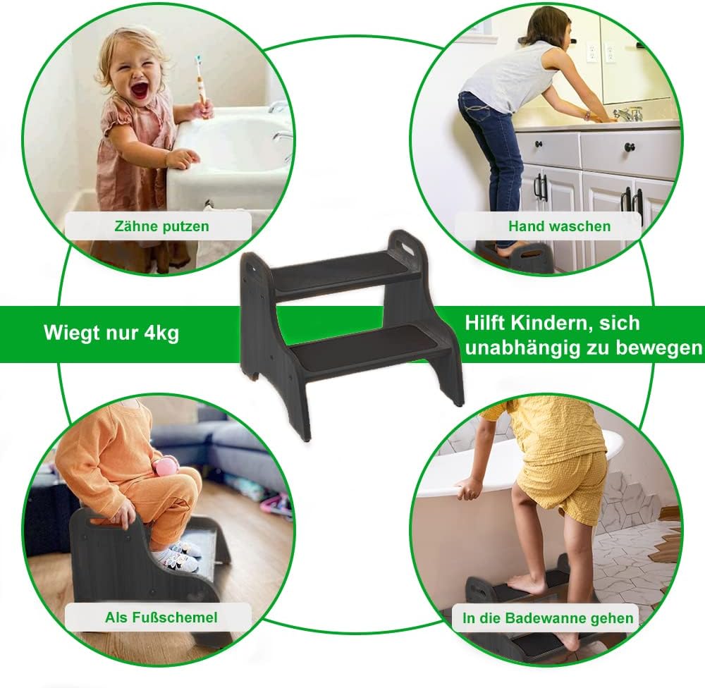 Holz Tritthocker für Kinder, rutschfest und tragbar, Espresso