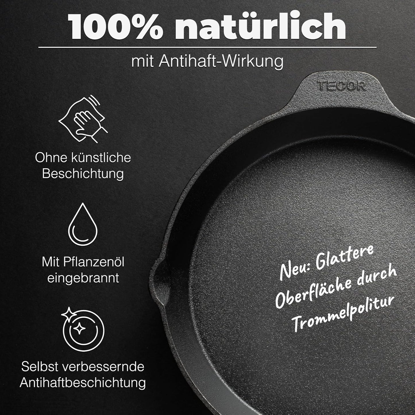 Gusseisenpfanne Induktion 24 cm ungeschliffen, 24 cm Ungeschliffenes Gusseisen