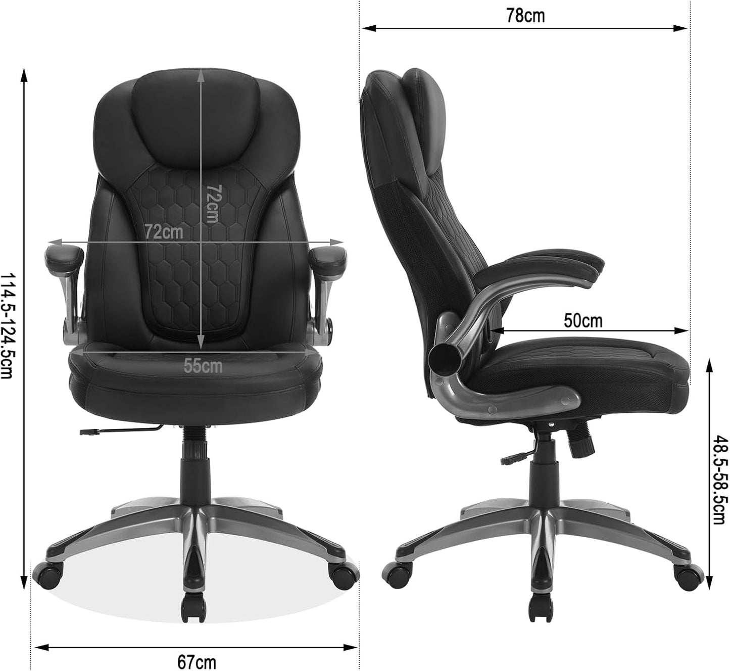 Ergonomischer Bürostuhl, höhenverstellbar, bis 200kg, Schwarz, Kunstleder