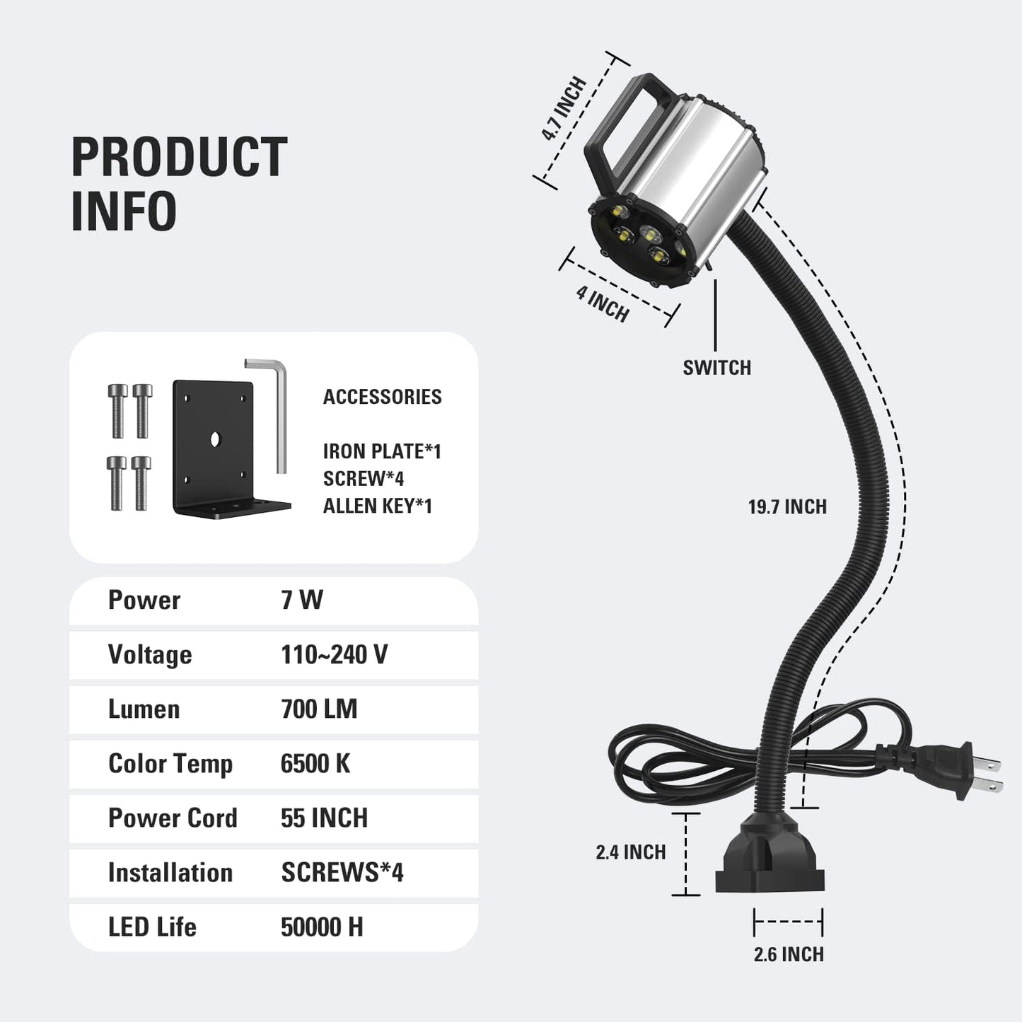 ‎50F LED-Arbeitsleuchte mit Schwanenhals