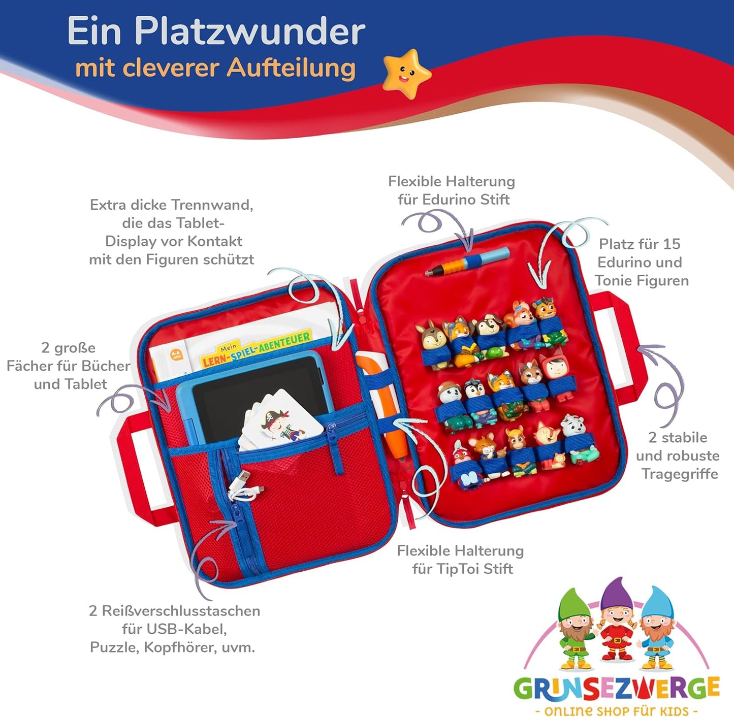 Tasche für Edurino, Tonie & TipToi Zubehör, Paolo Pirat (Blau)