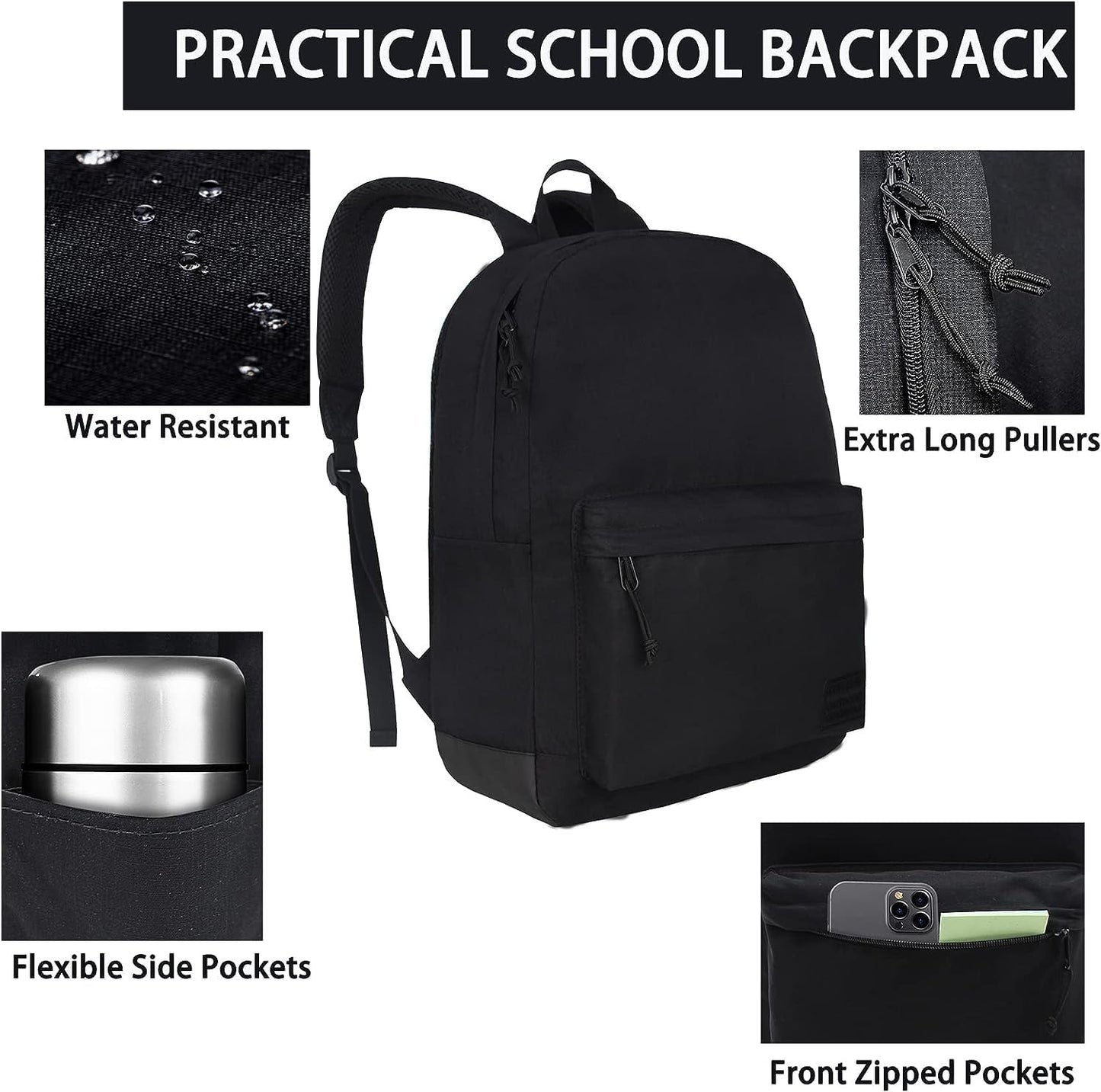 Leichter Laptop-Rucksack mit 15.6 Zoll Fach, 16.9 Zoll Vollschwarz