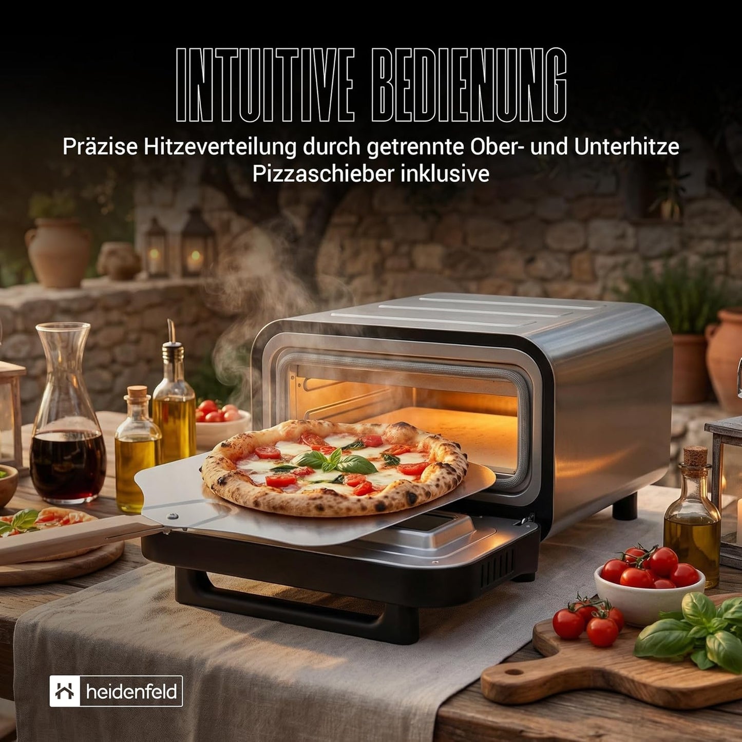 Elektrischer Pizzaofen mit Pizzastein & Schieber, Silber/Schwarz