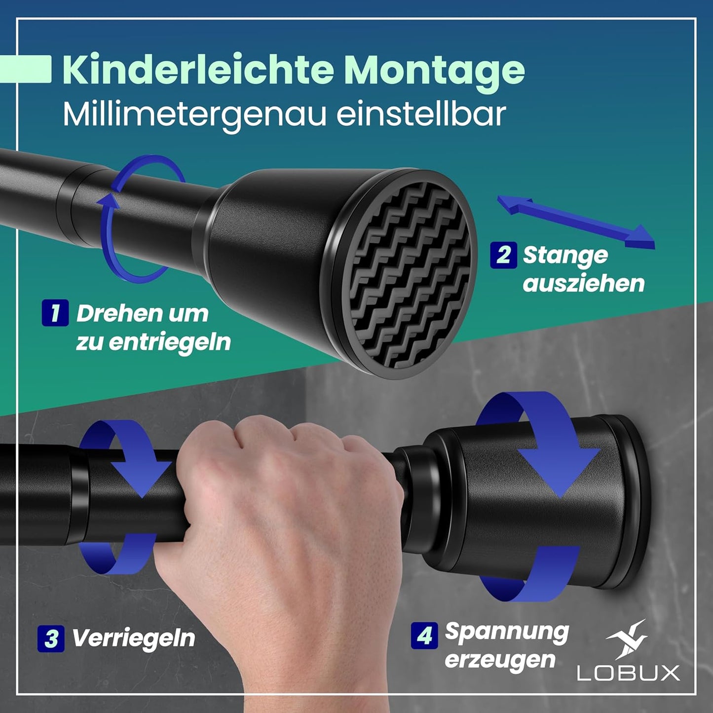 Gardinenstange ausziehbar, 210-300cm Schwarz