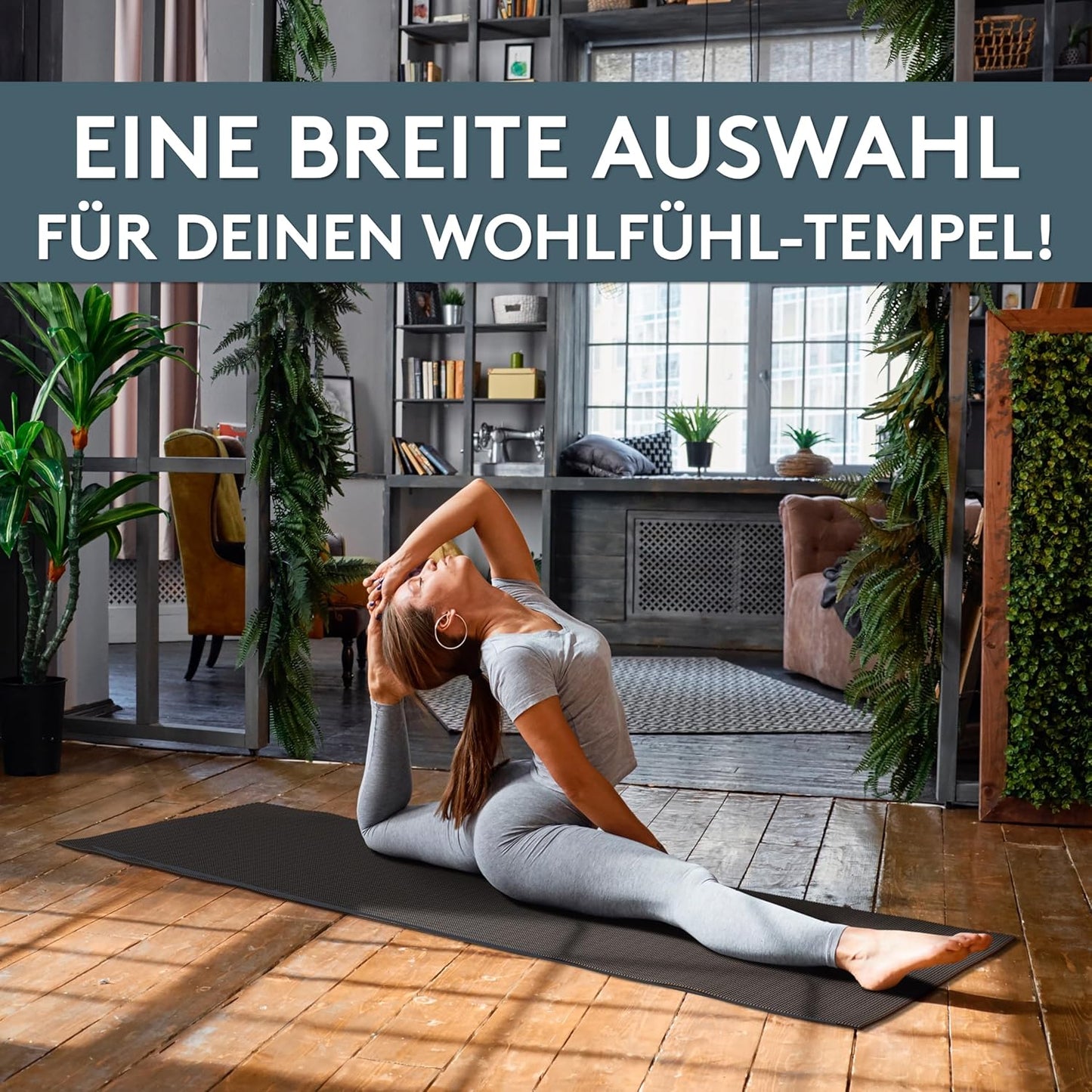 Yoga- und Gymnastikmatte mit Tragegurt, 60 x 180 cm Grau