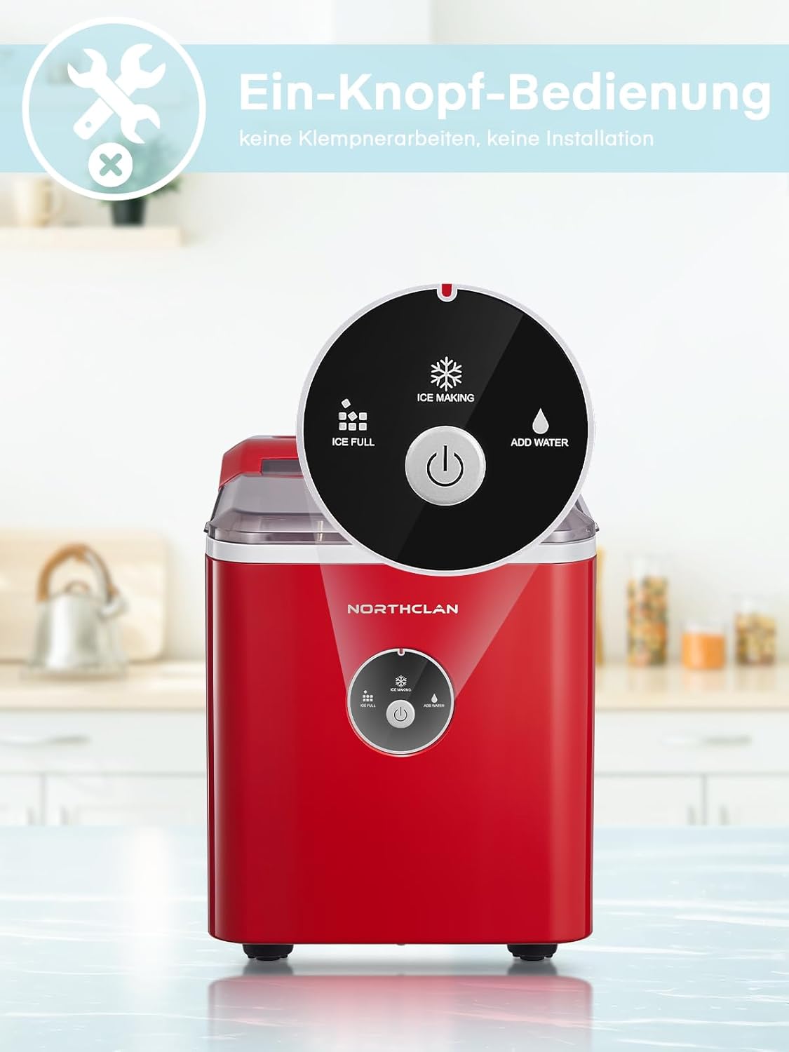 Eiswürfelmaschine mit 14 kg Kapazität, leise und kompakt, Light Grey