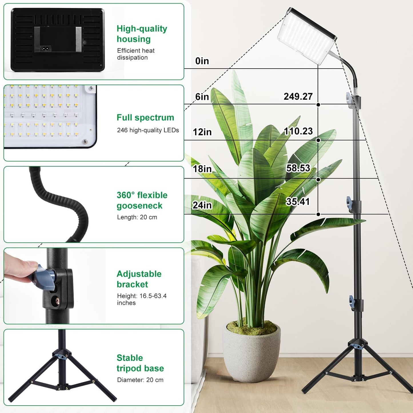 LED-Pflanzenlampe mit Ständer & Timer, Einzelkopfständer/Schwarz