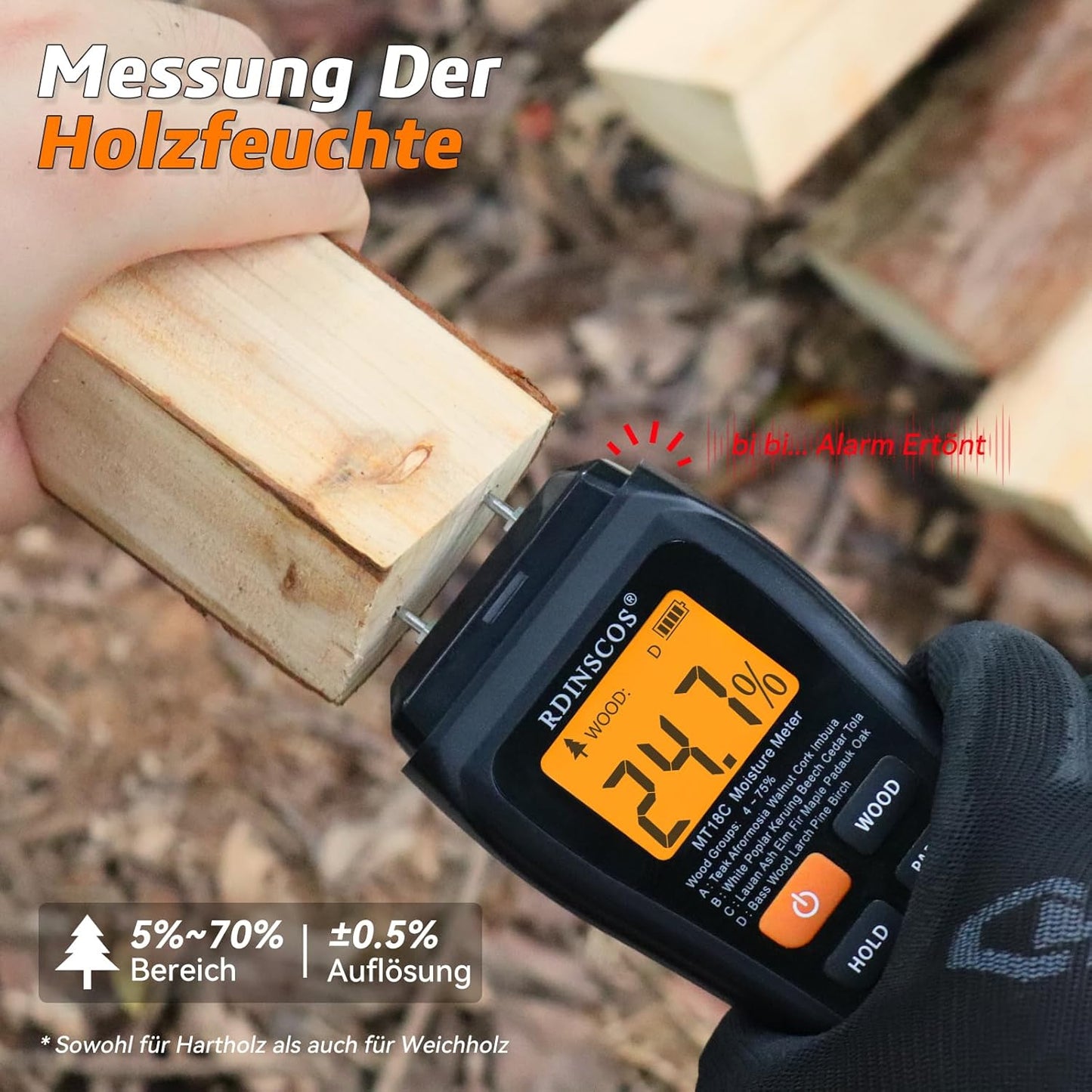 Feuchtigkeitsmessgerät MT18C1 für Holz und Wände, MT18C1