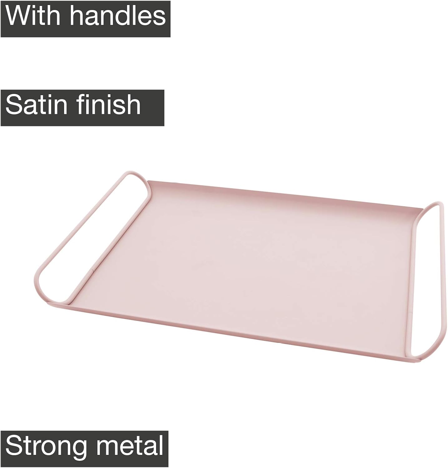 Metall-Serviertablett mit Handgriffen, Rosa 37.5 x 25.5 x 4 cm