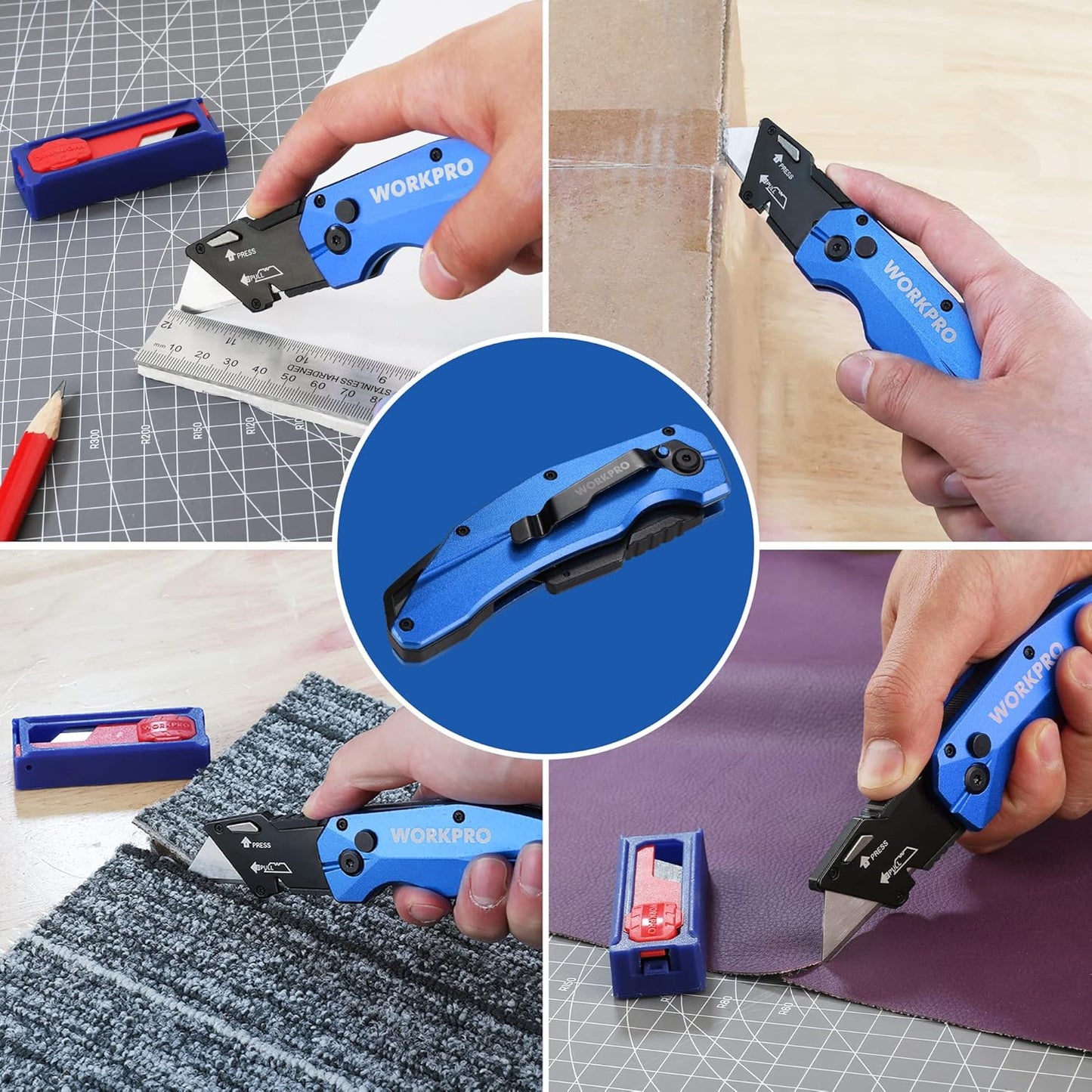 Klappbares Teppichmesser mit Schnellwechselklinge, Blau