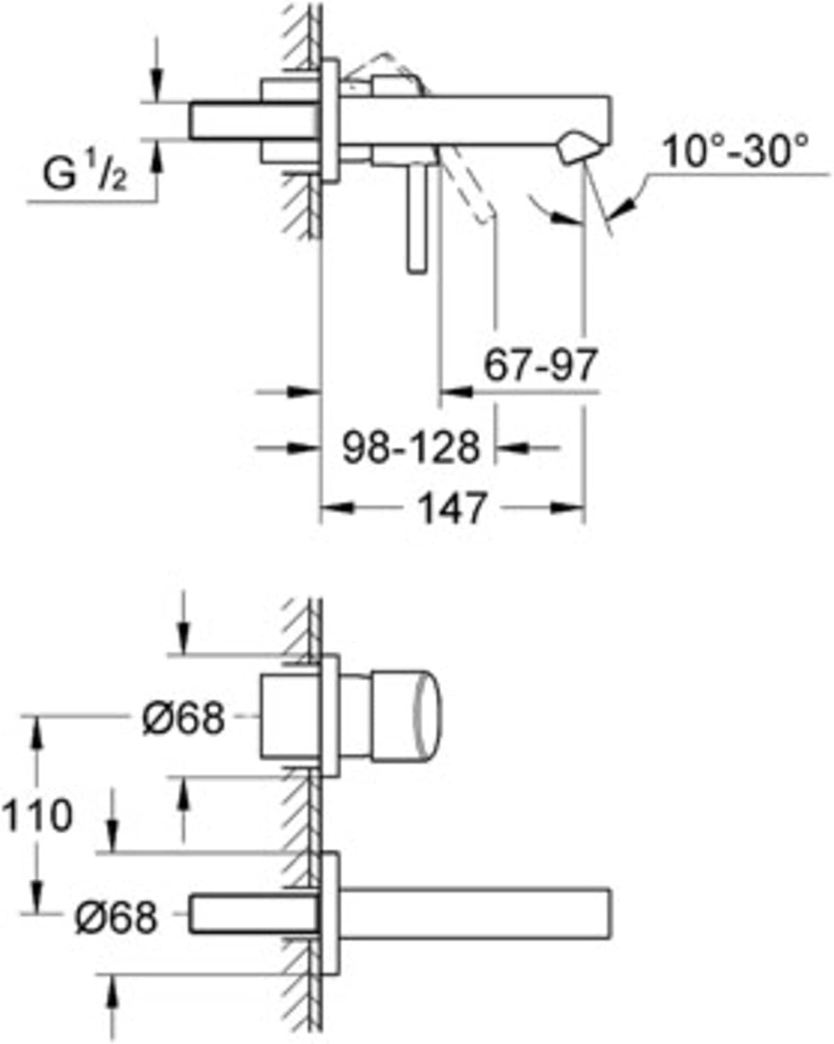 Concetto Badarmatur, Ausladung 147 mm für freistehende Waschschüsseln
