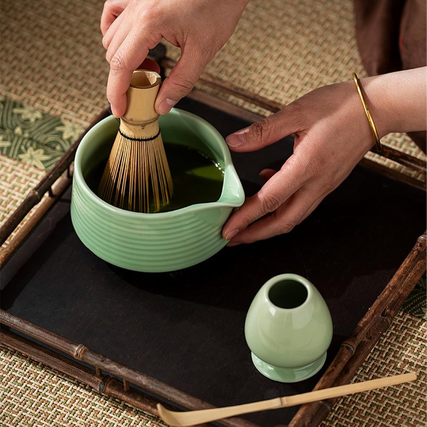4-teiliges Matcha-Teezeremonie-Set, Mintgrün