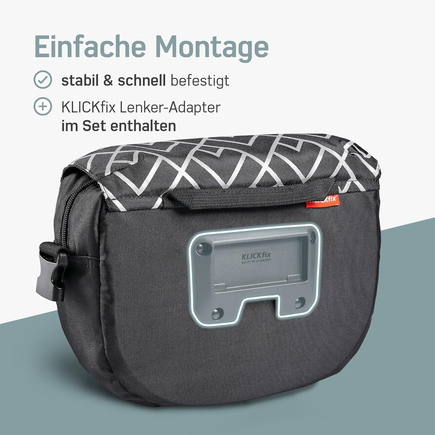 Lenkertasche KLICKfix, Mit Adapter, Schwarz Reflektor