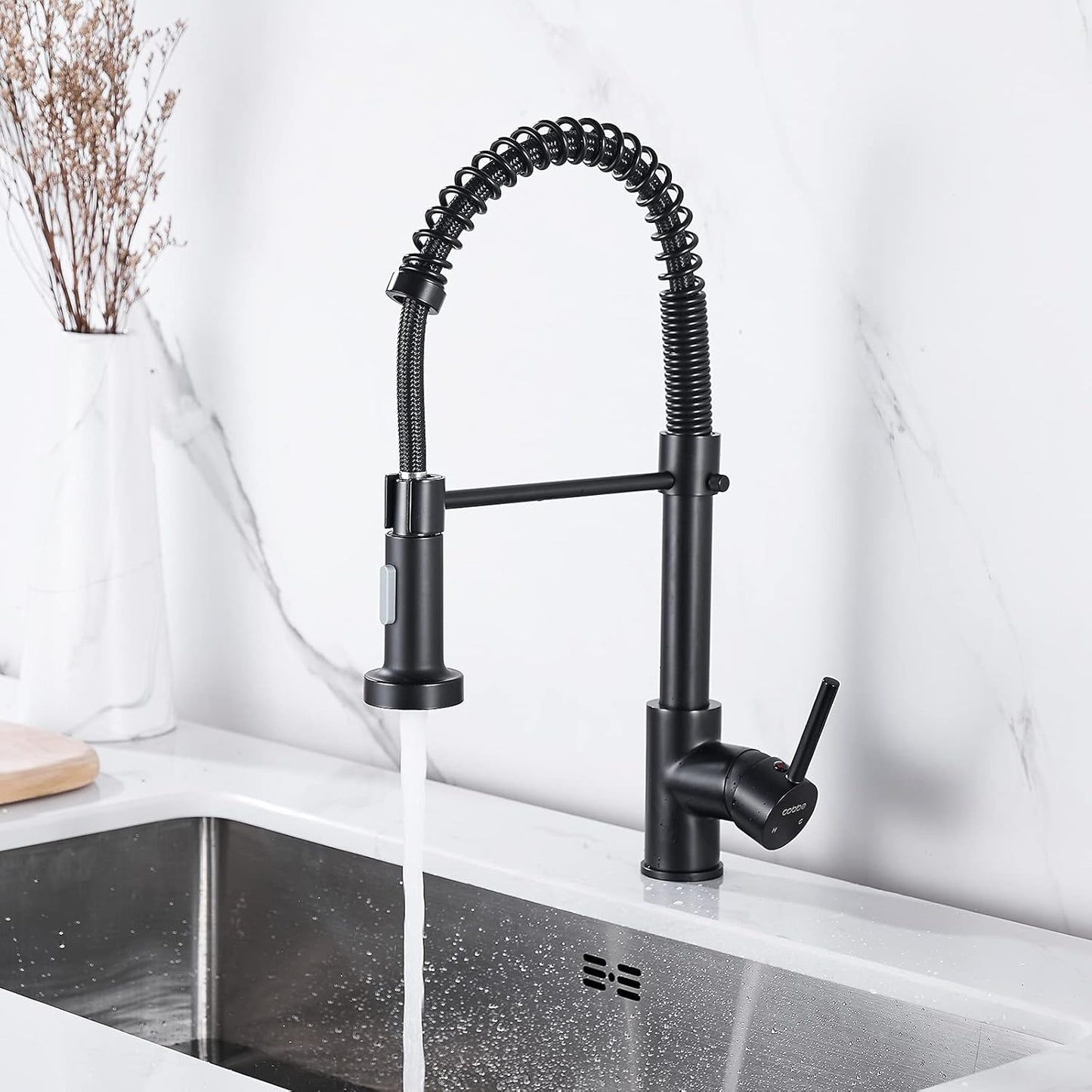 Küchenarmatur mit Pull Down Sprüher Brause, Schwarz